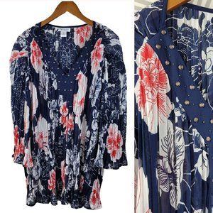 CW Classic Top Plus Size 2X-3X Stretch Festival Romantic Floral Bell Sleeve